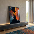 Quadro Decorativo Dualidade Azul e Laranja em ambiente decorado - quadros decorativos para sala