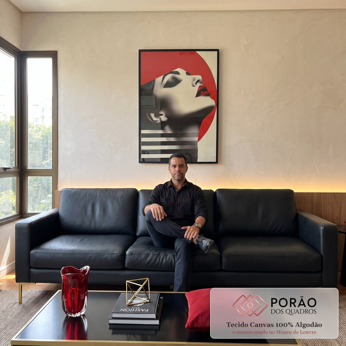 Quadro Decorativo Mulher Reflexiva  Arte Abstrata em sala de estar moderna - quadros decorativos para sala