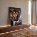 Quadro Decorativo Leão ao Lado de Jesus Cristo em ambiente decorado - quadros decorativos para sala