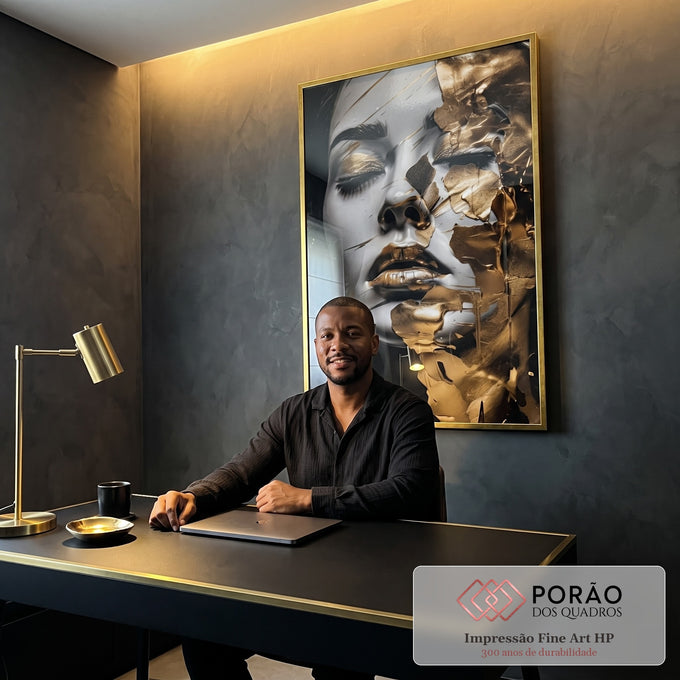 Quadro Decorativo Elegância em Folha de Ouro: Transforme Seu Ambiente em escritorio moderno - quadros decorativos para sala