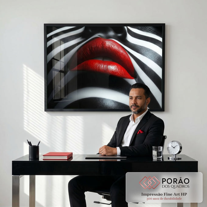 Quadro Decorativo Mulher Dos Lábios Carnudos em Cores Vibrantes em escritorio moderno - quadros decorativos para sala