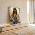 Quadro Decorativo Contemplação Dourada Espiritual em ambiente decorado - quadros decorativos para sala