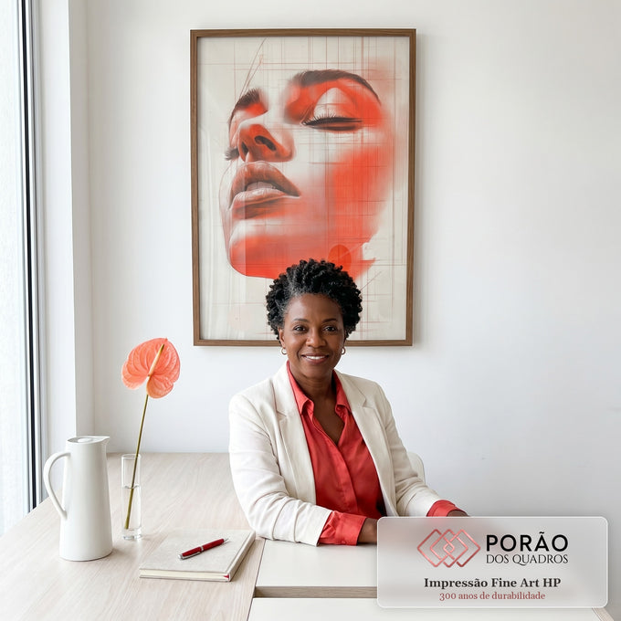 Quadro Decorativo Artístico da Mulher Alaranjada em escritorio moderno - quadros decorativos para sala