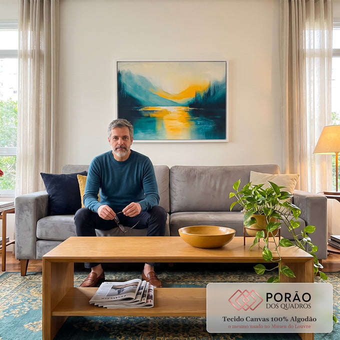Quadro Decorativo Paisagem Moderna e Serena em sala de estar moderna - quadros decorativos para sala