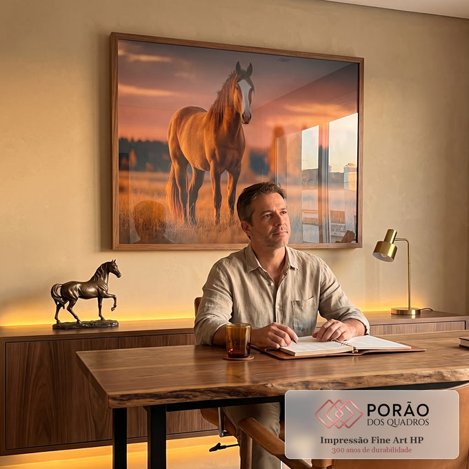 Quadro Decorativo Cavalo em Campo Sereno em escritorio moderno - quadros decorativos para sala
