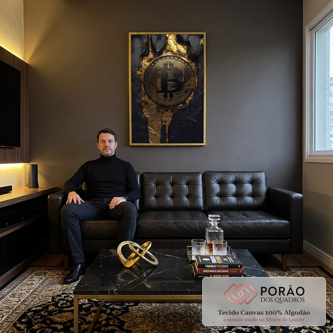 Quadro Decorativo O Poder do Bitcoin em sala de estar moderna - quadros decorativos para sala