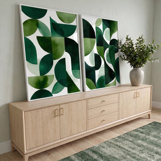 Quadro Decorativo Geometria Verde em ambiente decorado - quadros decorativos para sala