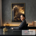 Quadro Decorativo Cavalo Dourado Etéreo em escritorio moderno - quadros decorativos para sala