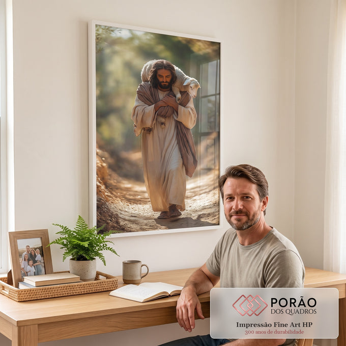 Quadro Decorativo Jesus com o Cordeiro em escritorio moderno - quadros decorativos para sala