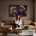 Quadro Decorativo Leão de Judá Rugindo em sala de estar moderna - quadros decorativos para sala