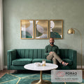 Quadro Decorativo Círculos Dourados - Luxo Cósmico em sala de estar moderna - quadros decorativos para sala