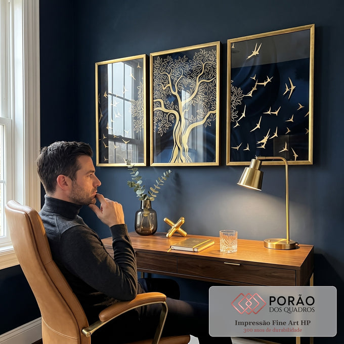 Quadro Decorativo Árvore Dourada: Inspiração e Harmonia em escritorio moderno - quadros decorativos para sala