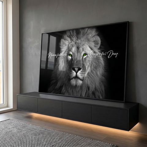 Quadro Decorativo Olhar do Rei: Majestade Animal em Sua Sala em ambiente decorado - quadros decorativos para sala