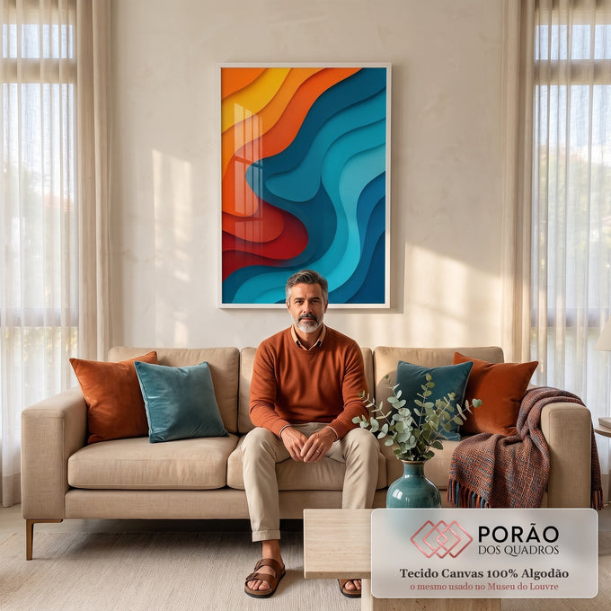 Quadro Decorativo Abstrato Vibrante em sala de estar moderna - quadros decorativos para sala
