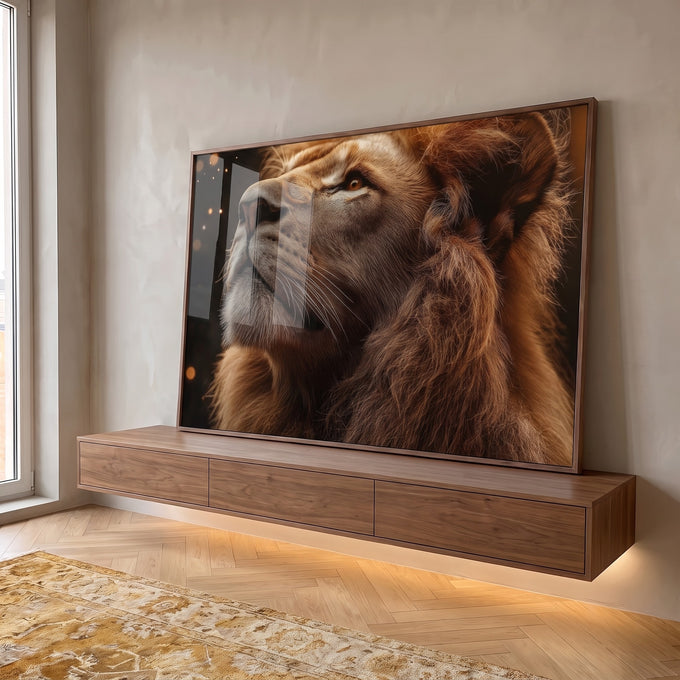 Quadro Decorativo A Serenidade do Rei Leão em ambiente decorado - quadros decorativos para sala