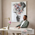 Quadro Decorativo: Essência Feminina e Flores em Aquarela em escritorio moderno - quadros decorativos para sala