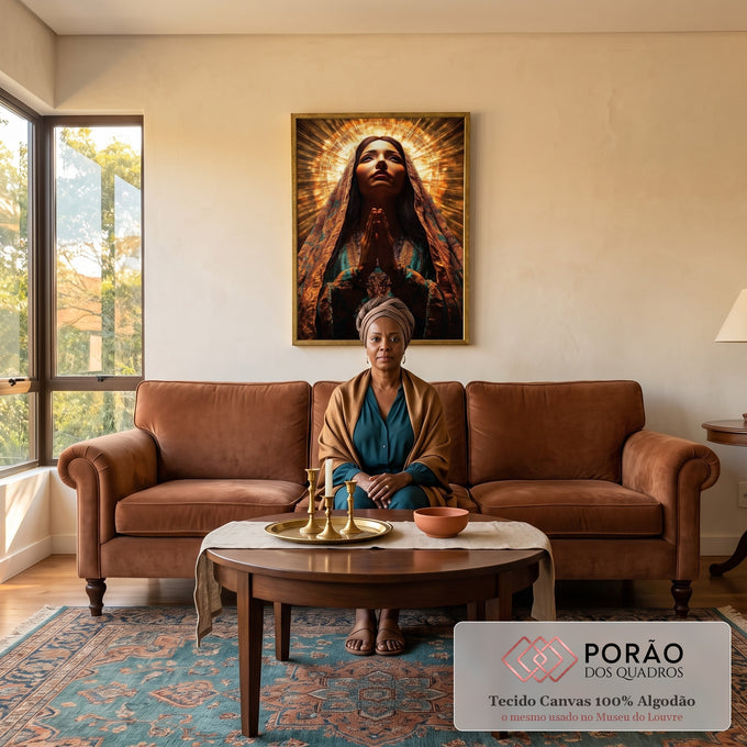 Quadro Decorativo A Luz de Nossa Senhora de Guadalupe em sala de estar moderna - quadros decorativos para sala