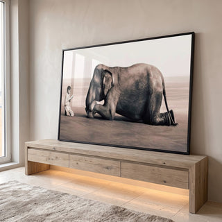 Quadro Decorativo Reflexivo A Leitura e o Elefante em ambiente decorado - quadros decorativos para sala