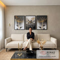 Quadro Decorativo Flores Monocromáticas com Toque Dourado em sala de estar moderna - quadros decorativos para sala