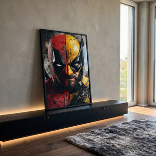 Quadro Decorativo Dualidade Heroica Energia e Fúria em Contraste em ambiente decorado - quadros decorativos para sala