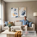 Quadro Decorativo Elegância Floral Dupla de Flores Abstratas em sala de estar moderna - quadros decorativos para sala