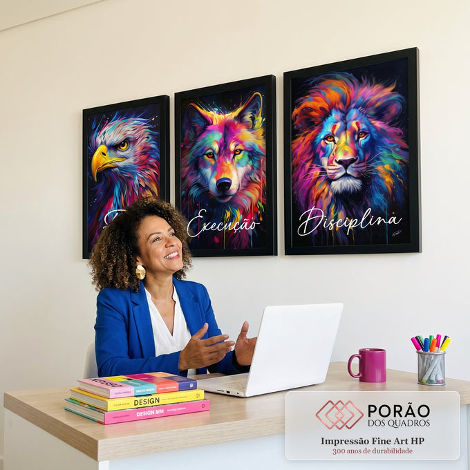 Quadro Decorativo Foco, Execução e Disciplina Colorido em escritorio moderno - quadros decorativos para sala