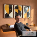 Quadro Decorativo Abstrata em Preto e Amarelo - Formas Fluídas em escritorio moderno - quadros decorativos para sala