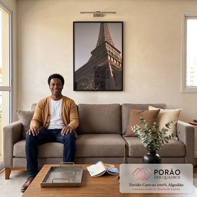Quadro Decorativo Torre Eiffel Elegante em sala de estar moderna - quadros decorativos para sala