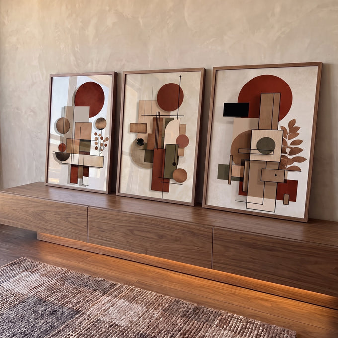 Quadro Decorativo Abstrato Terra & Folhagem em ambiente decorado - quadros decorativos para sala