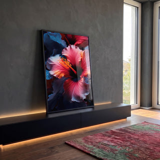 Quadro Decorativo Floral Hibisco - Elegância em Tecido Canvas em ambiente decorado - quadros decorativos para sala