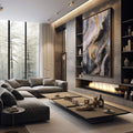 Quadro Decorativo Abstrato Dourado em Luxo - quadros decorativos 1 Tela Vertical, 3 Telas - em sala moderna
