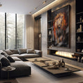 Quadro Decorativo Leão Flamejante: Imagem de Poder - quadros decorativos para sala 1 Tela Vertical, 3 Telas - em living room premium