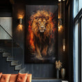 Quadro Decorativo Leão Flamejante: Imagem de Poder - quadros decorativos para sala 1 Tela Vertical, 3 Telas - em ambiente decorado