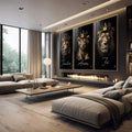 Quadro Decorativo Majestoso Leão com Coroa: Inspire-se! - quadros decorativos para sala 1 Tela Vertical, 3 Telas - em quarto contemporaneo