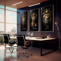Quadro Decorativo Majestoso Leão com Coroa: Inspire-se! - quadros decorativos para sala 1 Tela Vertical, 3 Telas - em living room premium