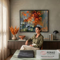 Quadro Decorativo Flores Laranja com Folhagens Verdes sobre | quadros decorativos | flores laranja e vermelhas com folhagens verdes sobre fundo abstrato dourado | em Quadros para Escritorio | Porao dos Quadros