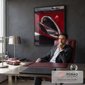 Close realista de escapamento cromado em carro vermelho, pintura a óleo, quadro decorativo