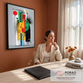 Quadro Decorativo Grande Rosto Cubista para Sala Verde | quadros decorativos | rosto cubista de perfil em verde, vermelho e amarelo com formas geométricas coloridas | em ambiente 2 | Porao dos Quadros