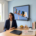 Quadro Decorativo Bichinhos Fofos no Fio Comendo Waffle | quadros decorativos | pássaros e ursinhos fofos sentados em fio comendo waffle e tomando refrigerante | em Quadros para Quarto | Porao dos Quadros