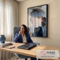 Quadro Decorativo Menino Indígena com Pintura Facial e Penas | quadros decorativos | menino indígena com testeira azul, penas e pintura facial branca em retrato realista | em Quadros para Escritorio | Porao dos Quadros