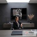 Quadro Decorativo Grande Cachorro Pastor para Sala Preto | quadros decorativos | pastor-alemão deitado em preto e branco com reflexo no chão escuro | em ambiente 2 | Porao dos Quadros