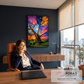 Quadro Decorativo Grande Árvore Seca com Céu para Sala Azul | quadros decorativos | árvore seca sob céu dividido em quatro atmosferas diferentes, sol, lua e estrelas | em ambiente 2 | Porao dos Quadros