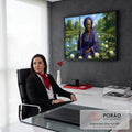 Orixá Nanã idosa de manto roxo e cajado sentada em lago de ninfeias brancas, quadro decorativo