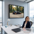 Porsche 911 Targa preto com rodas bronze em velocidade na estrada com floresta ao fundo, quadro decorativo