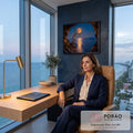 Quadro Decorativo Grande Lua Cheia Dourada para Sala Azul | quadros decorativos | lua cheia dourada emoldurada por árvore seca e caverna, refletida no mar | em ambiente 2 | Porao dos Quadros