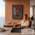 Quadro Decorativo Grande Surfistas em Silhueta para Sala | quadros decorativos para sala | surfistas em silhueta observando sol laranja se pondo no mar | em Quadros para Sala | Porao dos Quadros