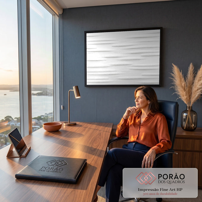 Quadro Decorativo Grande Textura Branca para Sala Branco | quadros decorativos para sala | textura branca com linhas horizontais em relevo e sombras suaves | em Quadros para Sala | Porao dos Quadros