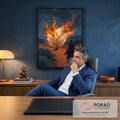 Quadro Decorativo Sarça Ardente sob Céu Estrelado Estilo | quadros decorativos | homem de manto caminha até arbusto em chamas sob céu estrelado em espiral | em Quadros para Escritorio | Porao dos Quadros