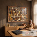 Quadro Decorativo Grande Santa Ceia Sala para Sala Dourado | quadros decorativos | releitura da Última Ceia com figuras negras em trajes africanos dourados e terracota | em ambiente 2 | Porao dos Quadros