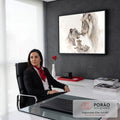 Quadro Decorativo Grande Família Leões Aquarela para Sala | quadros decorativos | leoa, leão e dois filhotes em aquarela de tons bege e cinza | em ambiente 2 | Porao dos Quadros